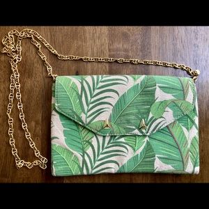 Stella & Dot Leaf Print Clutch with gold strap